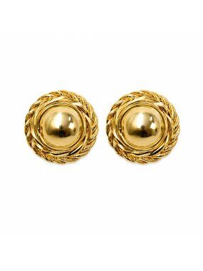 Vintage Givenchy Gold-Tone Round Button Clip-On Earrings | Signed | Collectible